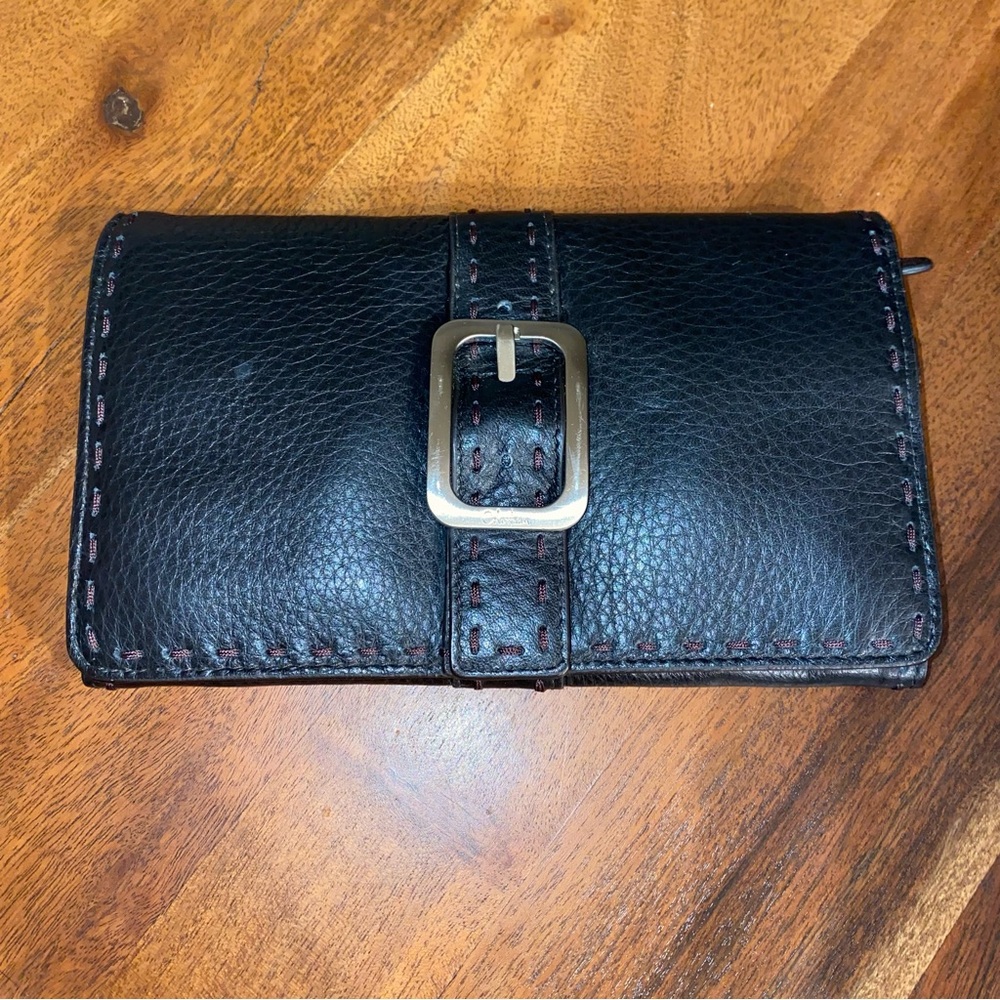 Cole Haan Black Leather Wallet Phone Case with Silver Buckle